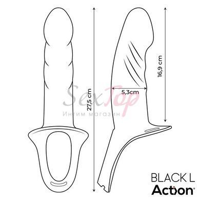 Ременной страпон для мужчин полый с петлей на мошонку черного цвета Action Strap-On Hollow Dildo Premium размер L &mdash;  фото товара 9