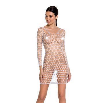 Бодистокинг-платье с глубоким воротом Passion BS093 white, длинные рукава,  - 1