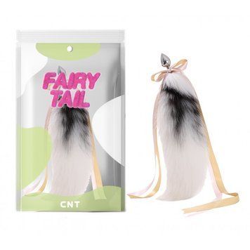 Анальний металевий затор з пухнастим хвостом Detachable Cross Fluffy Fox Tail Plug білий, серебро - 1
