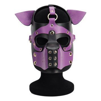 Неопреновая маска собаки для БДСМ игр Puppy Face Leather Dog Mask фиолетовая, Фиолетовый - 1