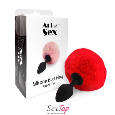 Силиконовая анальная пробка М Art of Sex - Silicone Bunny Tails Butt plug Red, диаметр 3,5 см SO6964 фото
