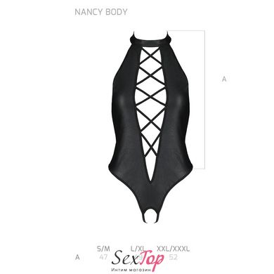 Боди из эко-кожи с имитацией шнуровки и открытым доступом Nancy Body black XXL/XXXL - Passion SO5372 фото