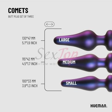 Набор анальных пробок фиолетового цвета Hueman Comets 3 штуки &mdash;  фото товара 2