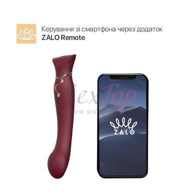Смартвибратор 3в1 Zalo &mdash; Queen Wine Red, пульсирующая жемчужина и вакуум, кристалл Swarovski &mdash;  фото товара 2