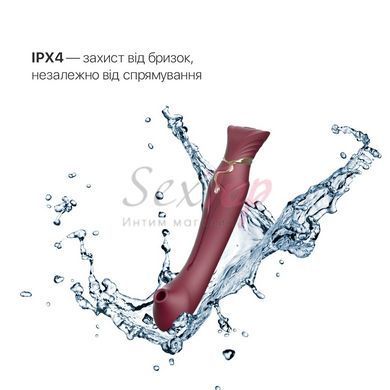Смартвибратор 3в1 Zalo &mdash; Queen Wine Red, пульсирующая жемчужина и вакуум, кристалл Swarovski &mdash;  фото товара 6