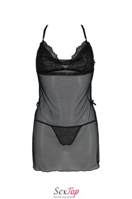 Сорочка Passion DELIENA CHEMISE L/XL black, стрінги із заниженою талією SO8418 фото