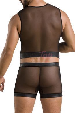 Комплект чоловічої білизни на шнурівці Passion 053 SET WILLIAM S/M Black, жилет, боксери - фото товару 2