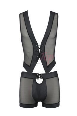 Комплект чоловічої білизни на шнурівці Passion 053 SET WILLIAM S/M Black, жилет, боксери - фото товару 3