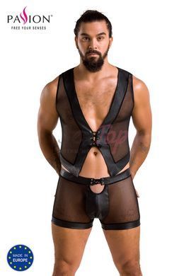 Комплект чоловічої білизни на шнурівці Passion 053 SET WILLIAM S/M Black, жилет, боксери - фото товару 5