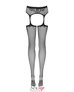 Сетчатые чулки-стокинги с узором на ягодицах Obsessive Garter stockings S232 S/M/L, черные, имитация SO7269 фото