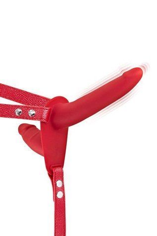 Двойной страпон с вибрацией Fetish Tentation Vibrating Strap-On with Double Dildo Red &mdash;  фото товара 1