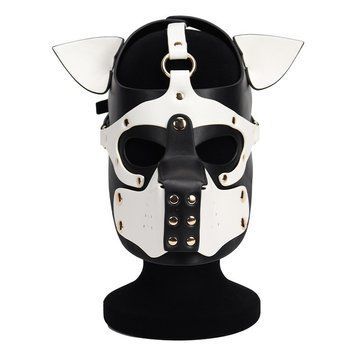 Неопреновая маска БДСМ собаки Puppy Face Leather Dog Mask черно-белого цвета, Белый - 1