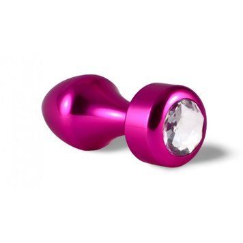 Анальная пробка малиновая с бесцветным камнем Lovetoy, Розовый - 1