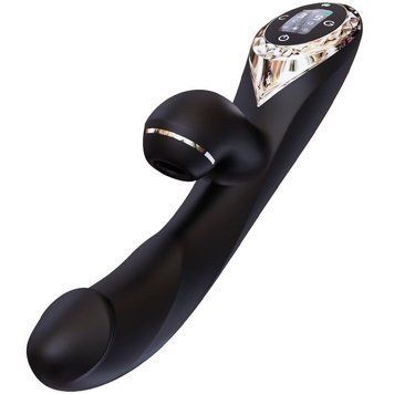Вакуумний вібратор-кролик з підігрівом KISTOY A-King Pro Black, з LED-екраном,  - 1
