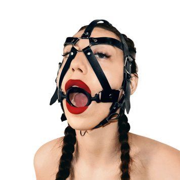 Кляп-маска з силіконовим кільцем Art of Sex - Tamer, Натуральна шкіра, колір Чорний,  - 1