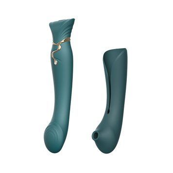 Смартвибратор 3в1 Zalo &mdash; Queen Jewel Green, пульсирующая жемчужина и вакуум, кристалл Swarovski,  - 1