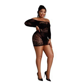 Сукня-бодістокінг Moonlight Plus Model 07 XL-XXXL Black, довгий рукав - фото товару 1