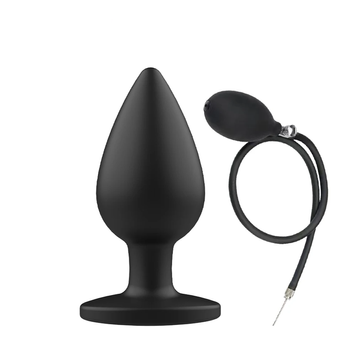 Надувная анальная пробка с отсоединяемой грушей Inflatable Silicone Anal Plug, Черный - 1