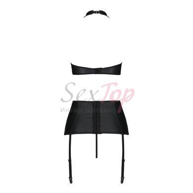 Комплект из эко-кожи с имитацией шнуровки Nancy Set black L/XL - Passion топ, трусики и пояс для чул &mdash;  фото товара 4