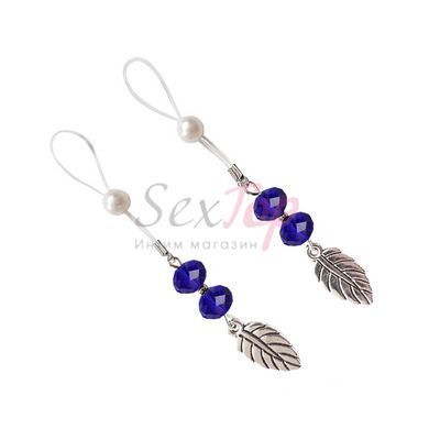 Прикраси з намистинами та листочком для сосків Art of Sex &ndash; Nipple Jewelry Leaf, сині - фото товару 3