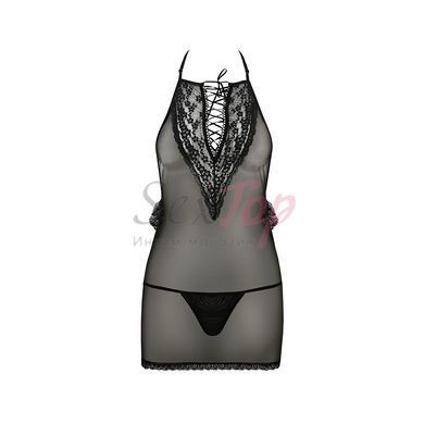 Сорочка прозрачная приталенная ERZA CHEMISE black L/XL - Passion, трусики &mdash;  фото товара 3