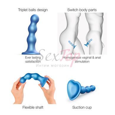 Насадка для страпона Strap-On-Me Dildo Plug Balls Blue Metallic M - фото товару 2