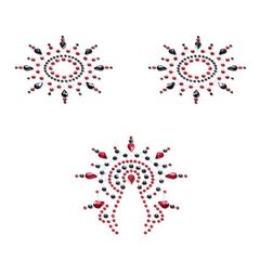Пэстис из кристаллов Petits Joujoux Gloria set of 3 - Black/Red, украшение на грудь и вульву SO3130 фото
