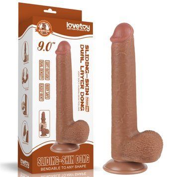 Фаллоимитатор на присоске реалистик Sliding Skin Dual Layer Dong 9.0 коричневый, Коричневый - 1