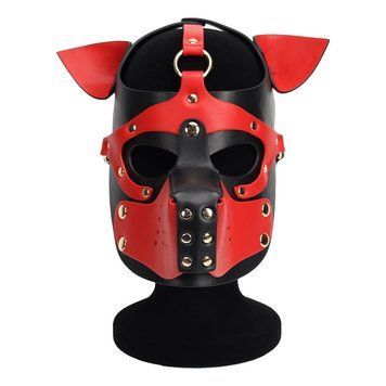 Неопреновая БДСМ маска собаки Puppy Face Leather Dog Mask черно-красного цвета, Красный - 1