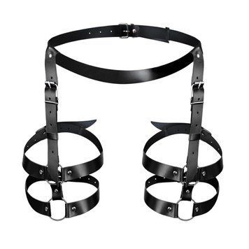 Шкіряні гартери Art of Sex - Melani Leather garters, Чорні L-2XL,  - 1