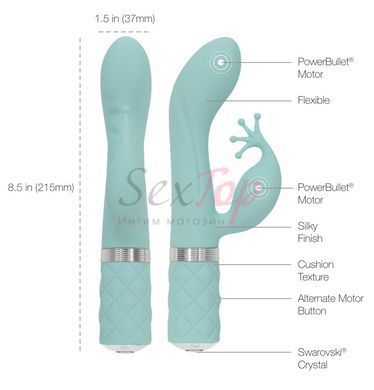 Розкішний вібратор-кролик Pillow Talk - Kinky Teal з кристалом Сваровські, потужний - фото товару 8