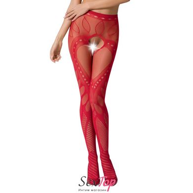 Еротичні колготки-бодістокінг Passion S007 red, гарні ажурні колготки з вирізом PSS007R фото