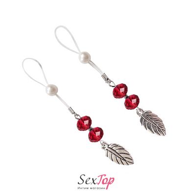Прикраси з намистинами та листочком для сосків Art of Sex – Nipple Jewelry Leaf, червоні SO5396 фото